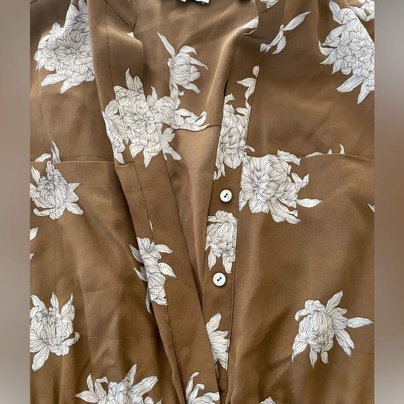 Vince Silk Chrysanthemum Romper/Jumpsuit, Brown/White, Size Small - Picture 7 of 11
